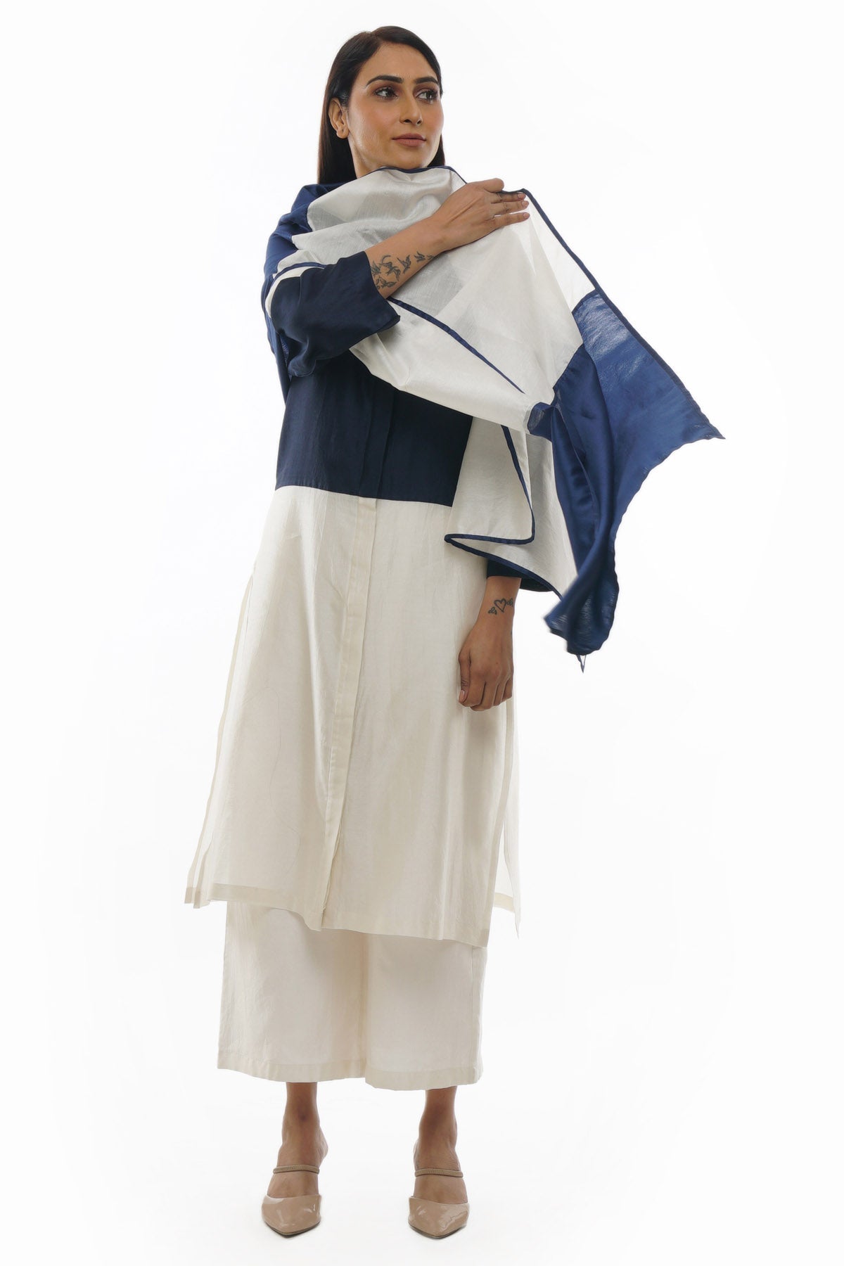 Buy Designer Navy Blue Chanderi Kurta Set Online